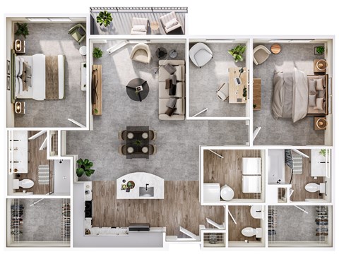 Floor plan for 2 beds, 2.5 baths, 1412 sqft